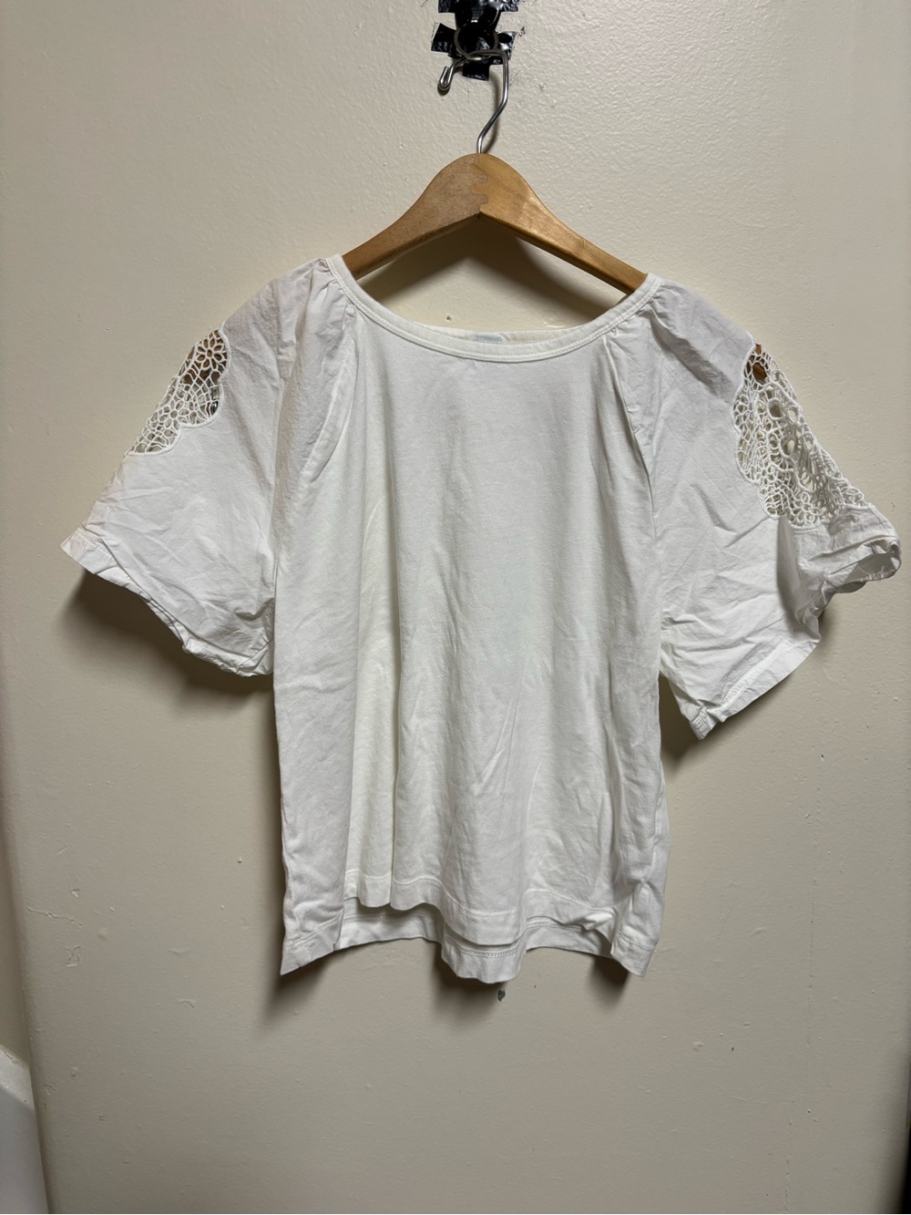 Old Navy White Short Sleeve Top with Crochet Shoulder Detail